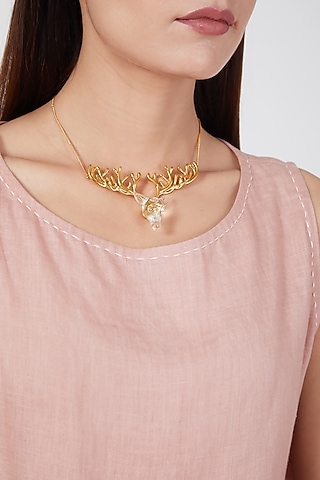 Gold Finish Mrignayani Neckpiece by Aadikara