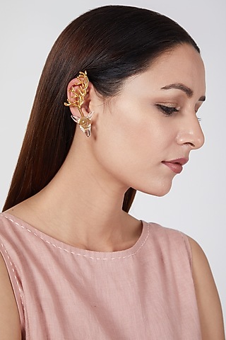 Gold Finish Mrignayani Earcuffs by Aadikara