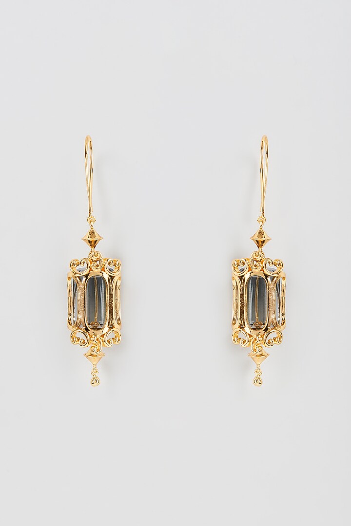 Gold Finish Grey Dangler Earrings by Aadikara at Pernia's Pop Up Shop