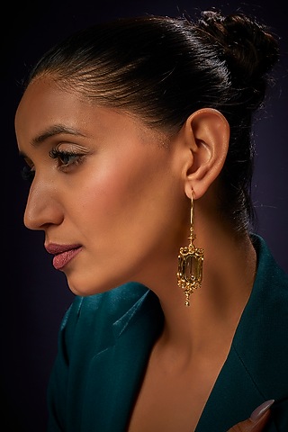 Gold Finish Grey Dangler Earrings by Aadikara