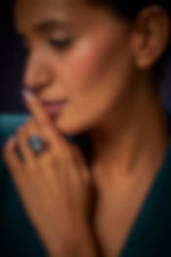 Gold Finish Blue Geometrical Ring by Aadikara at Pernia's Pop Up Shop