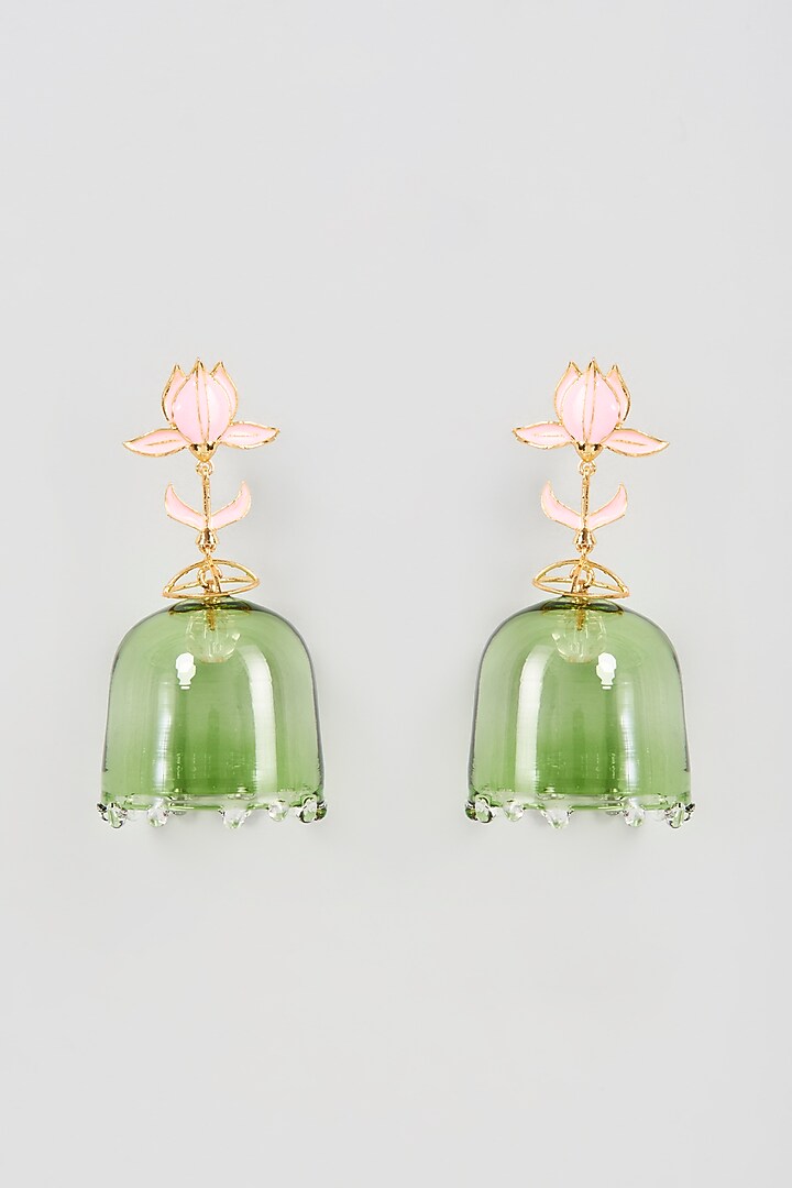 Gold Finish Green Dangler Earrings by Aadikara at Pernia's Pop Up Shop