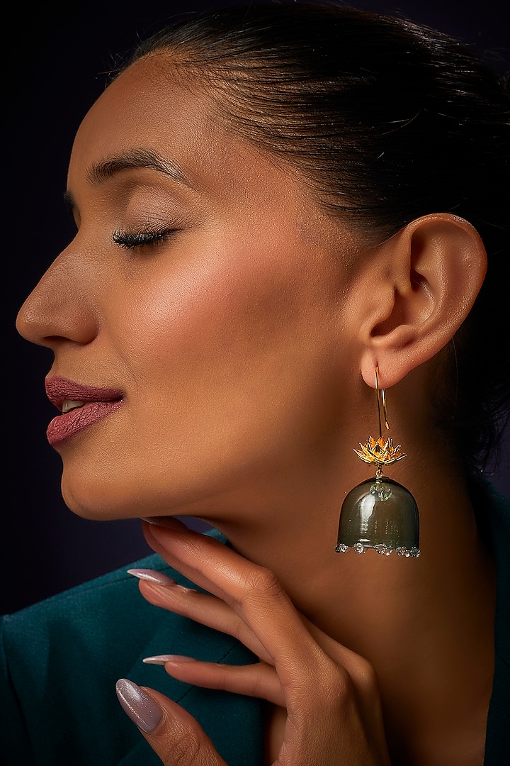 Gold Finish Green Dangler Earrings by Aadikara