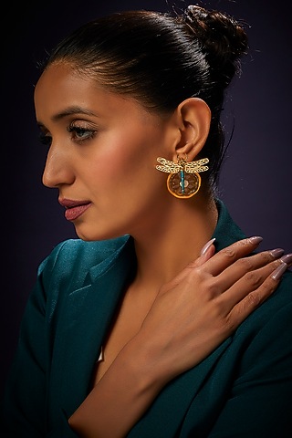 Gold Finish Yellow Stud Earrings by Aadikara