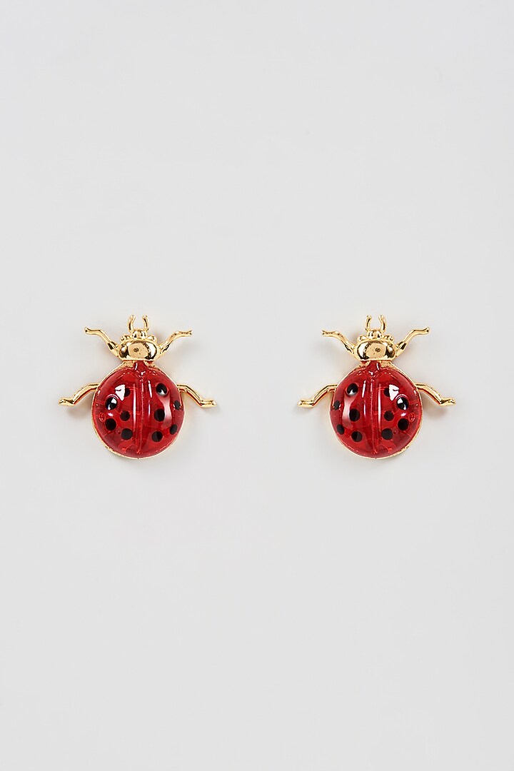 Gold Finish Red Stud Earrings by Aadikara at Pernia's Pop Up Shop