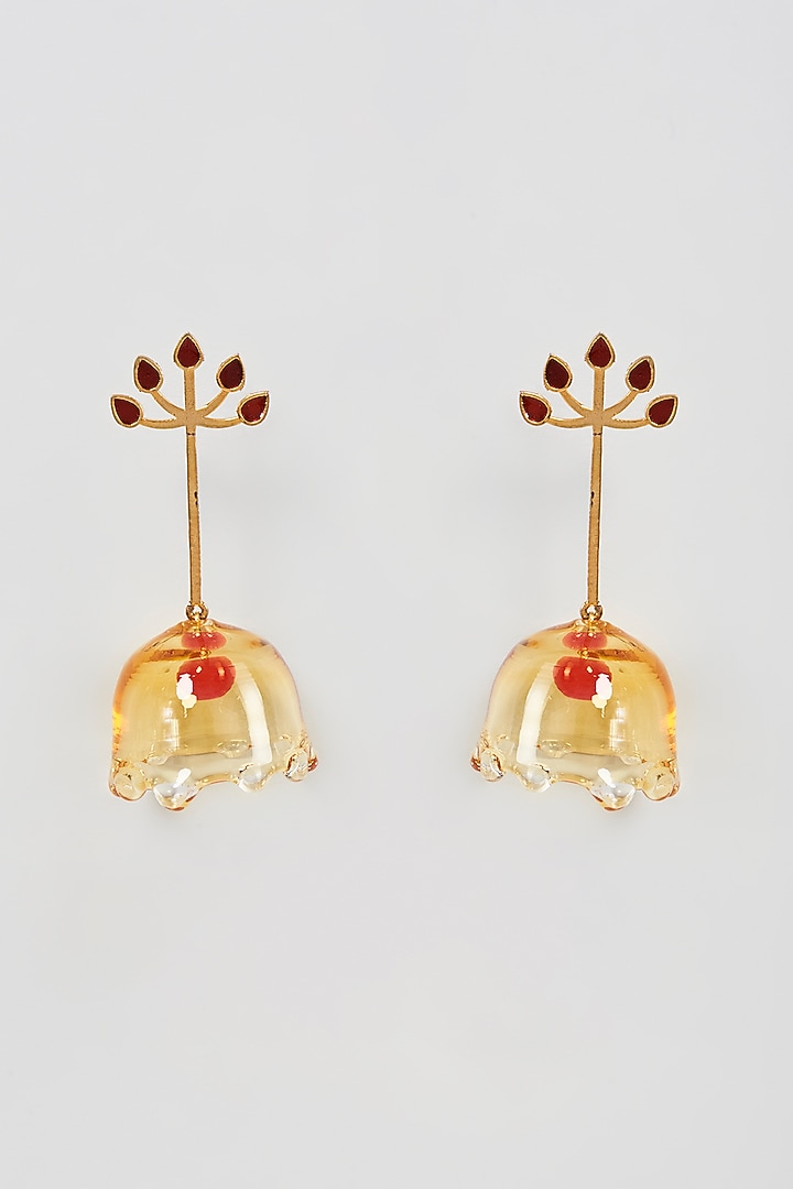 Gold Finish Red Dangler Earrings by Aadikara at Pernia's Pop Up Shop