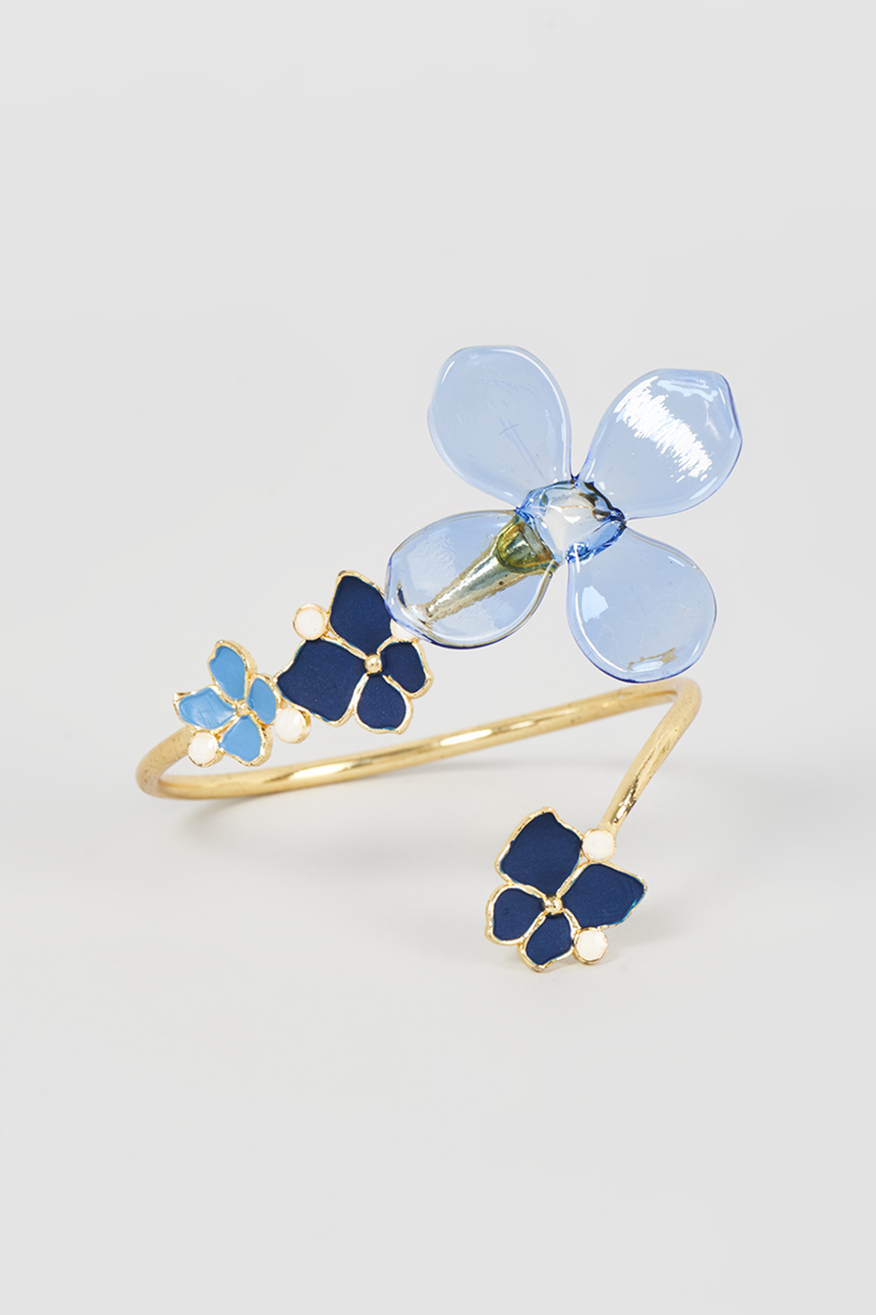 Gold Finish Blue Floral Bracelet by Aadikara