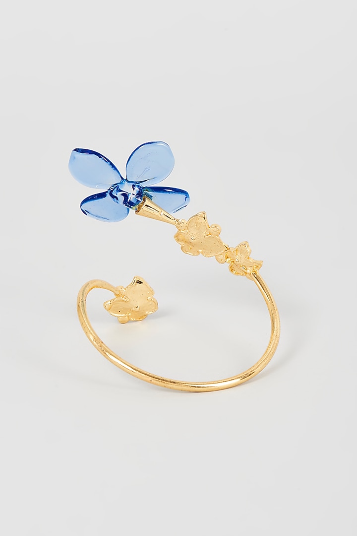 Gold Finish Blue Floral Bracelet by Aadikara at Pernia's Pop Up Shop