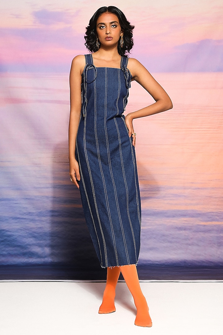 Blue Denim Midi Summer Dress by Ananya Agrawal Label at Pernia's Pop Up Shop