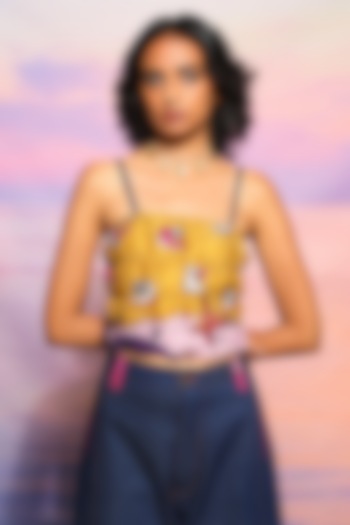 Yellow Pure Chanderi Silk Printed Top by Ananya Agrawal Label at Pernia's Pop Up Shop