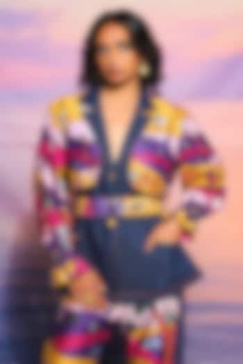 Multi-Colored Chanderi Printed Trench Coat by Ananya Agrawal Label at Pernia's Pop Up Shop