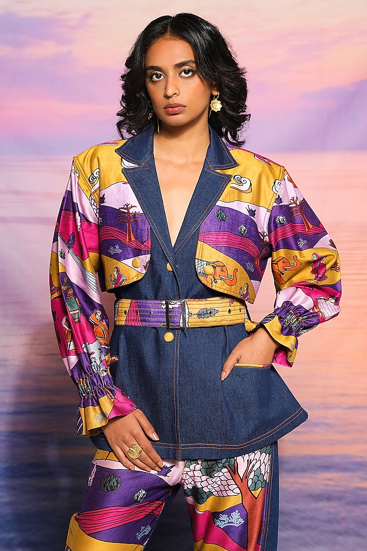 Multi-Colored Chanderi Printed Trench Coat by Ananya Agrawal Label at Pernia's Pop Up Shop