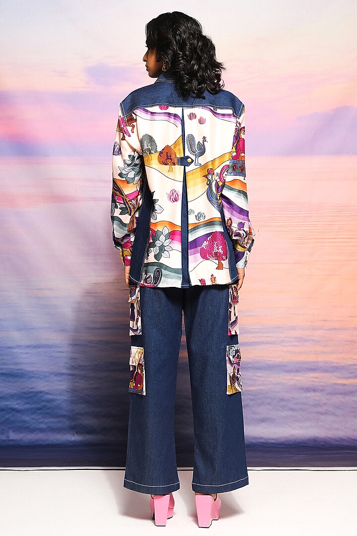 Blue Denim Cargo Pant Set by Ananya Agrawal Label at Pernia's Pop Up Shop