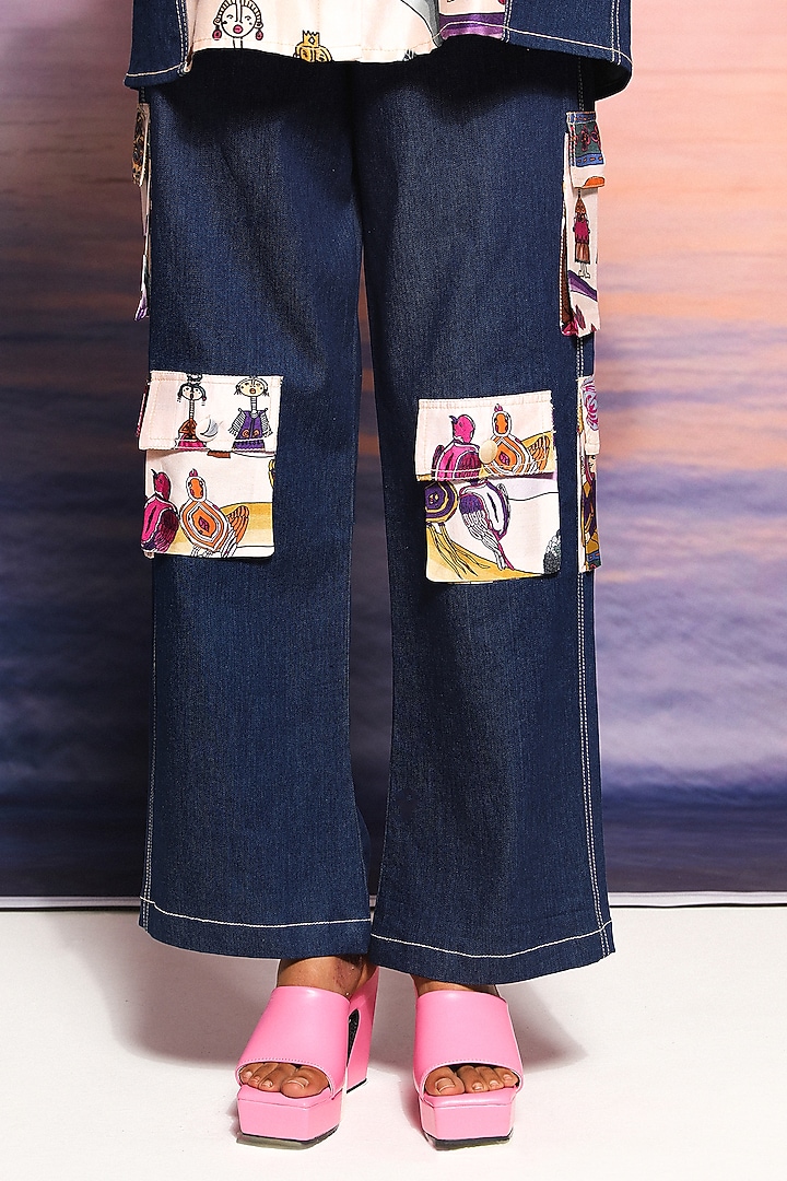 Blue Denim Cargo Pant Set by Ananya Agrawal Label at Pernia's Pop Up Shop