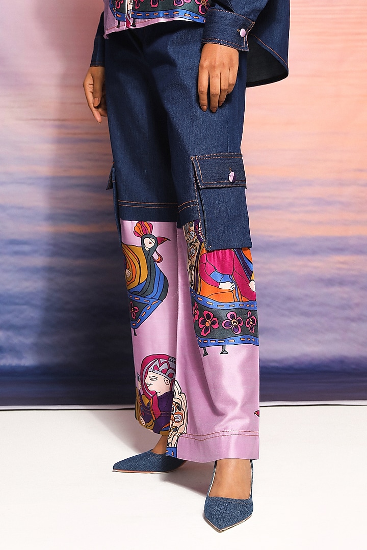 Blue Denim Printed Pant Set by Ananya Agrawal Label at Pernia's Pop Up Shop