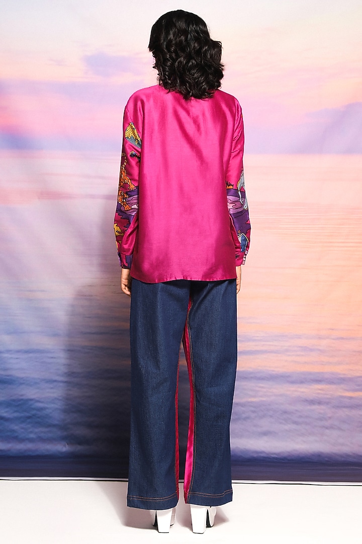 Pink & Blue Chanderi Printed Co-Ord Set by Ananya Agrawal Label at Pernia's Pop Up Shop