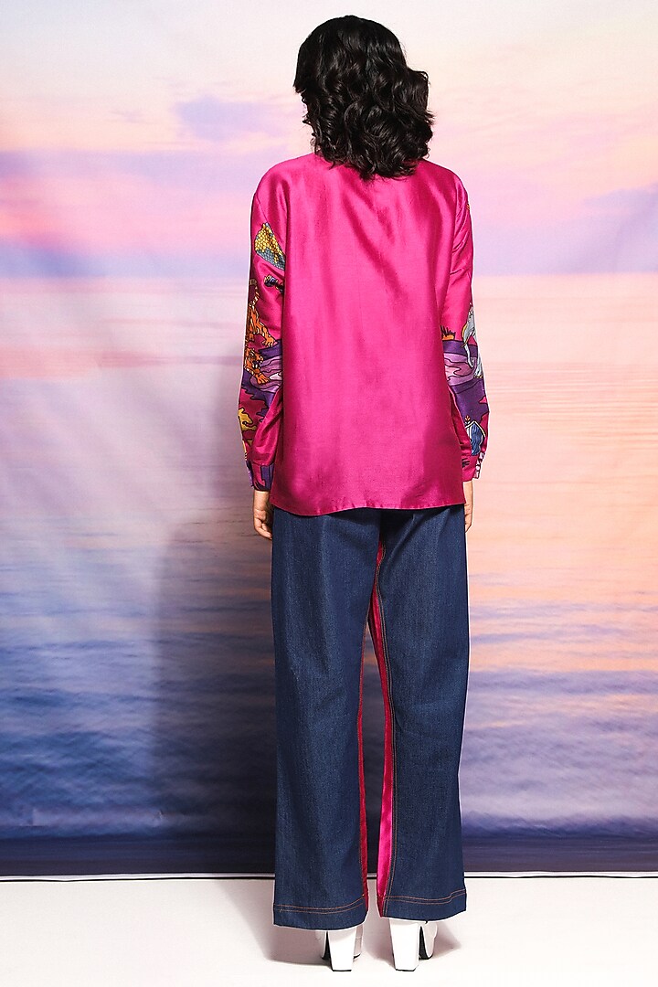Pink Chanderi Printed Shirt by Ananya Agrawal Label at Pernia's Pop Up Shop