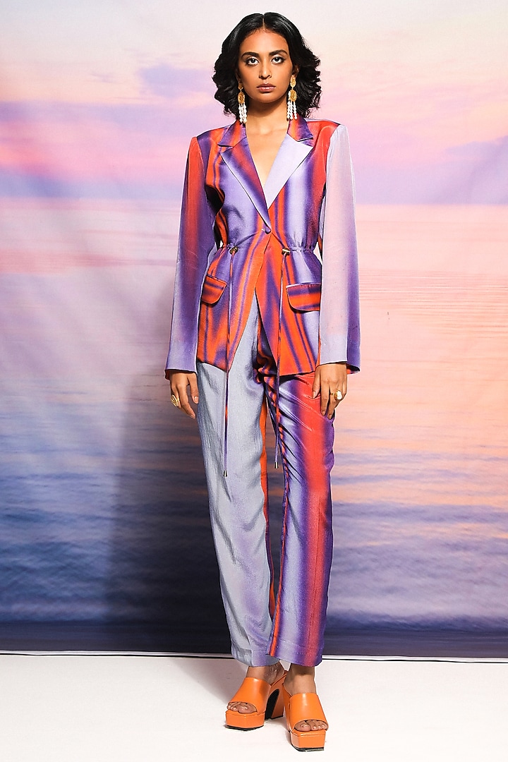 Lavender & Orange Cupro Crepe Blazer Set by Ananya Agrawal Label