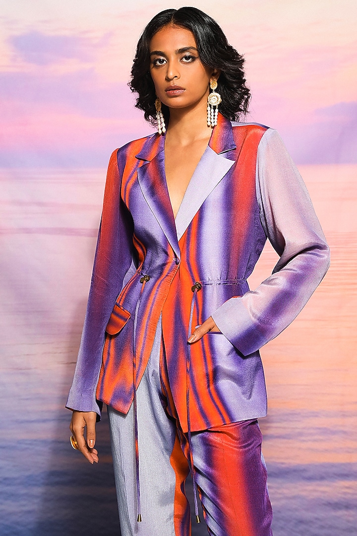 Lavender & Orange Cupro Crepe Blazer Set by Ananya Agrawal Label at Pernia's Pop Up Shop