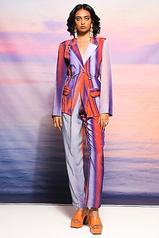 Lavender & Orange Cupro Crepe Blazer by Ananya Agrawal Label