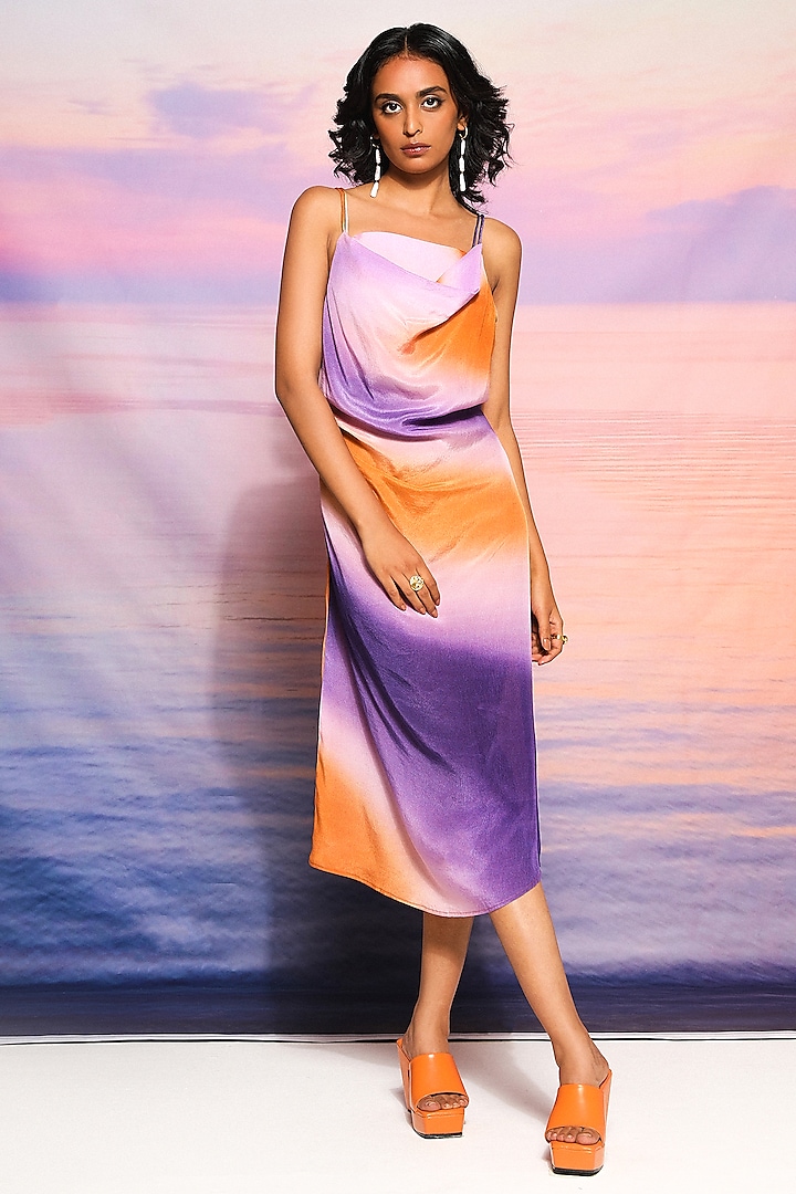 Lavender Cupro Crepe Strappy Midi Dress by Ananya Agrawal Label