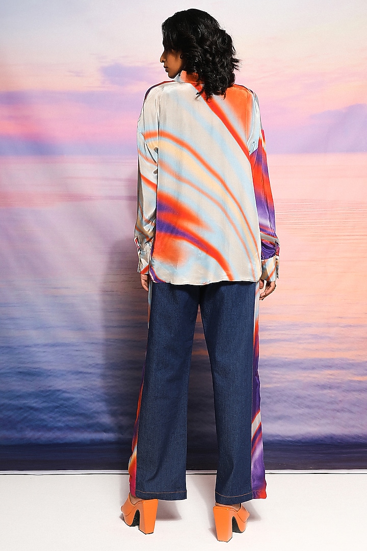 Purple & Blue Cupro Crepe Printed Co-Ord Set by Ananya Agrawal Label at Pernia's Pop Up Shop
