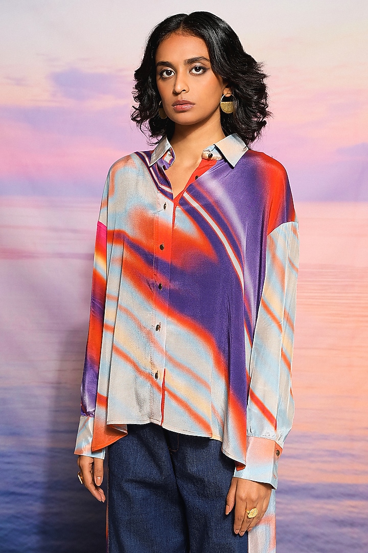Purple & Blue Cupro Crepe Printed Co-Ord Set by Ananya Agrawal Label at Pernia's Pop Up Shop