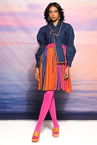 Orange & Blue Denim Dress by Ananya Agrawal Label