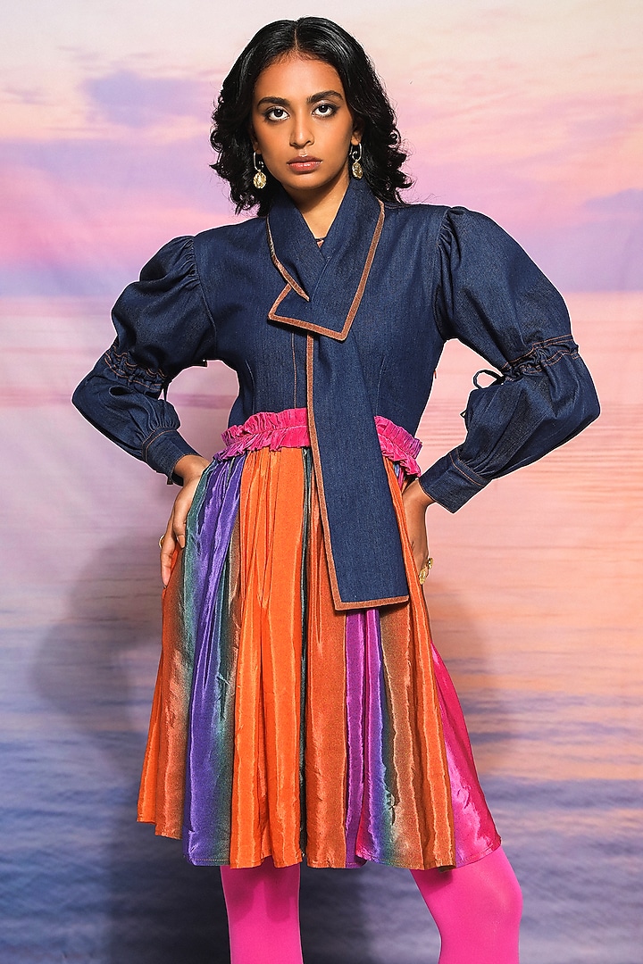 Orange & Blue Denim Summer Dress by Ananya Agrawal Label at Pernia's Pop Up Shop