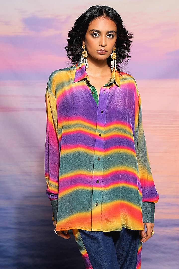 Green & Blue Cupro Crepe Printed Co-Ord Set by Ananya Agrawal Label at Pernia's Pop Up Shop