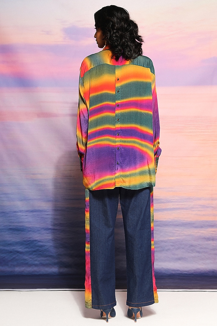 Green Cupro Crepe Printed Shirt by Ananya Agrawal Label at Pernia's Pop Up Shop