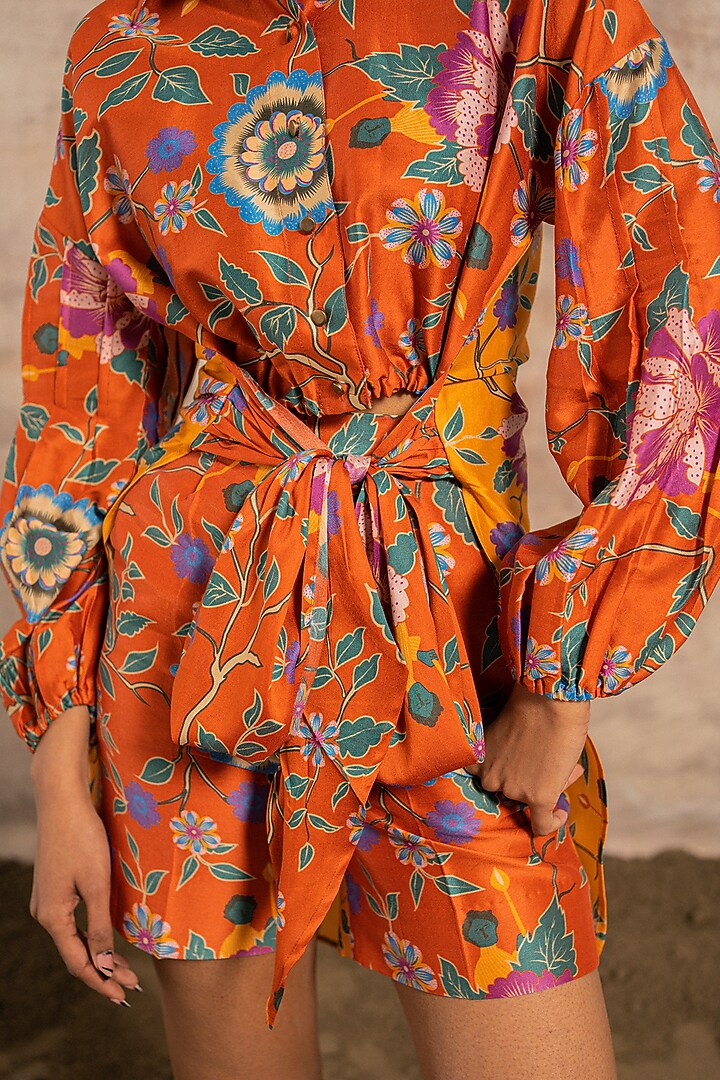 Orange & Yellow Chanderi Printed Shirt by Ananya Agrawal Label at Pernia's Pop Up Shop