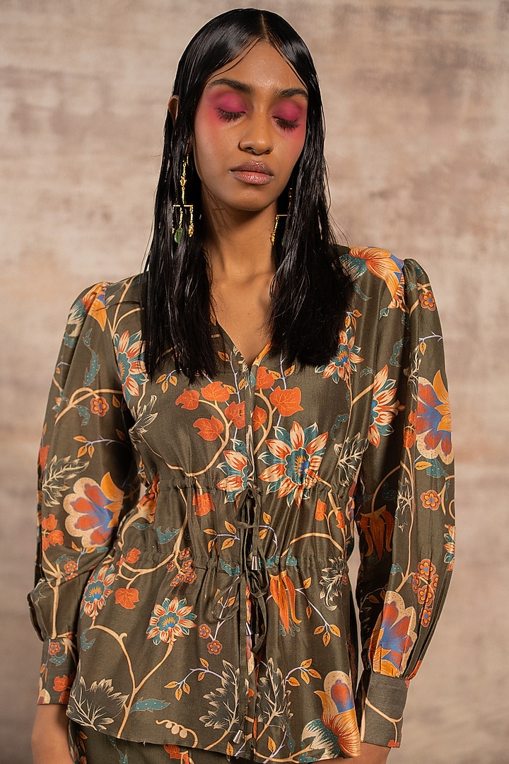 Green Chanderi Printed Top by Ananya Agrawal Label at Pernia's Pop Up Shop