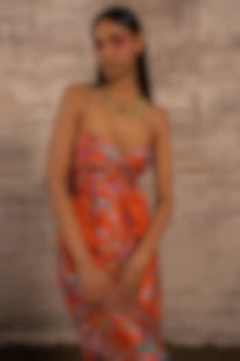 Orange Chanderi Printed Strappy Top by Ananya Agrawal Label at Pernia's Pop Up Shop