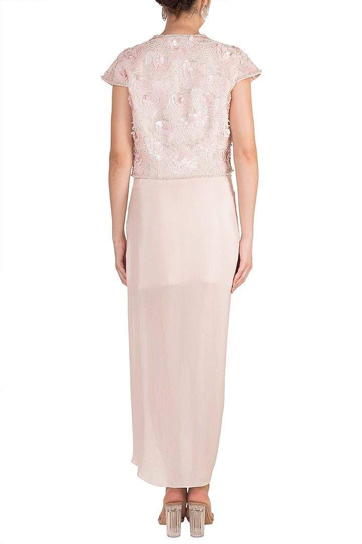 Pink Bustier With Dhoti Skirt & Embellished Jacket by Aarti Mahtani at Pernia's Pop Up Shop