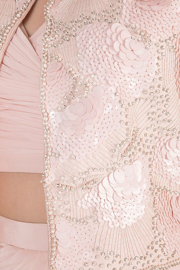 Pink Bustier With Dhoti Skirt & Embellished Jacket by Aarti Mahtani at Pernia's Pop Up Shop