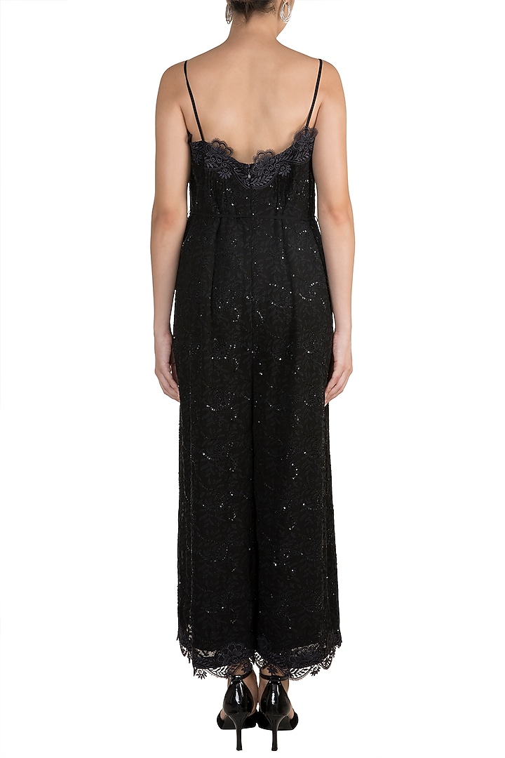 Black Embellished Jumpsuit With Belt by Aarti Mahtani at Pernia's Pop Up Shop