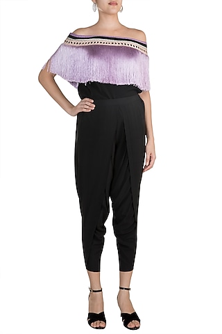 Black Embroidered Overlap Pants by Aarti Mahtani