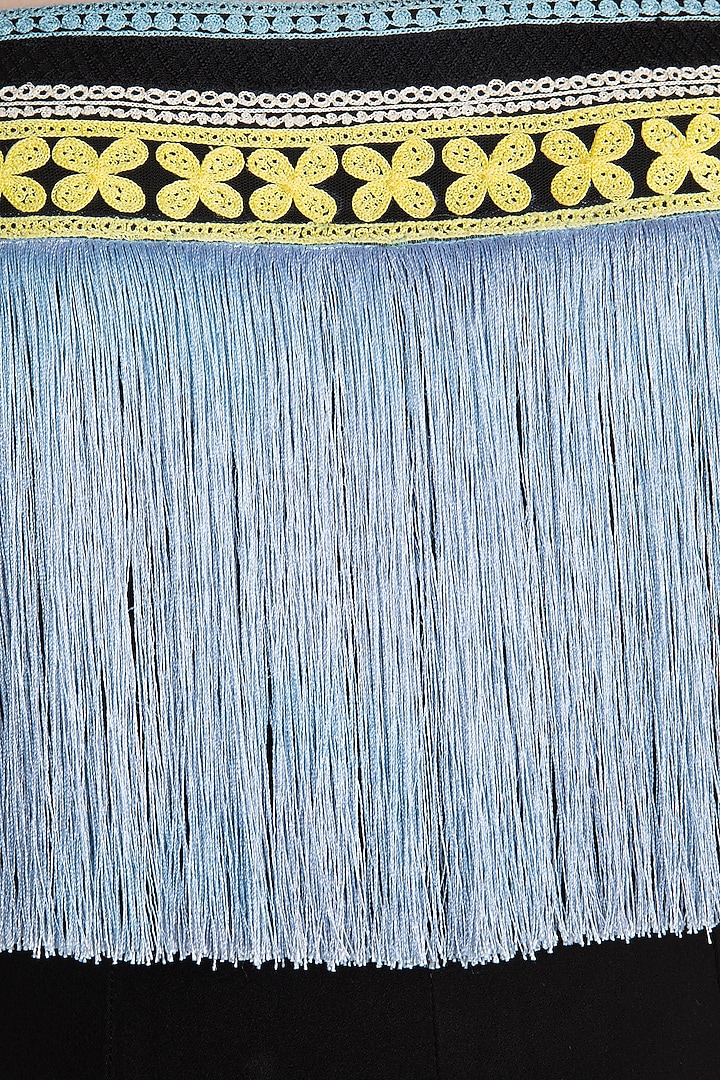 Black & Blue Fringe Embroidered Romper by Aarti Mahtani at Pernia's Pop Up Shop