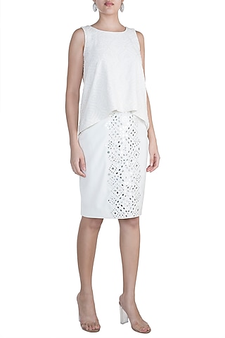Ivory Embellished Skirt by Aarti Mahtani