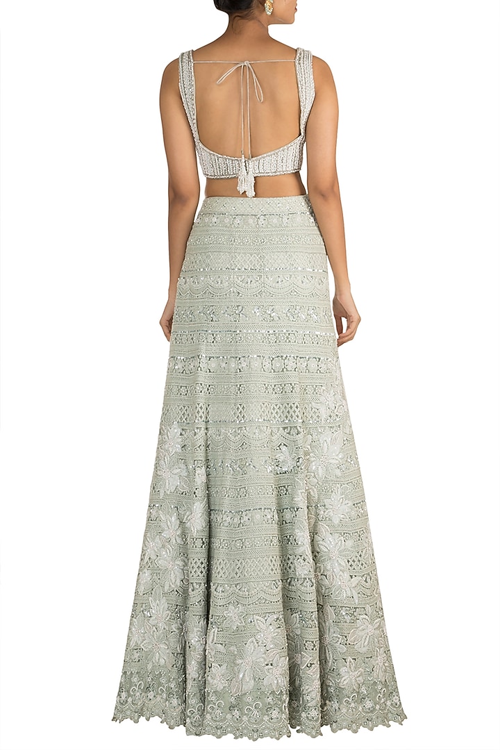 Green Embellished Chikankari Lehenga Set by Aarti Mahtani at Pernia's Pop Up Shop
