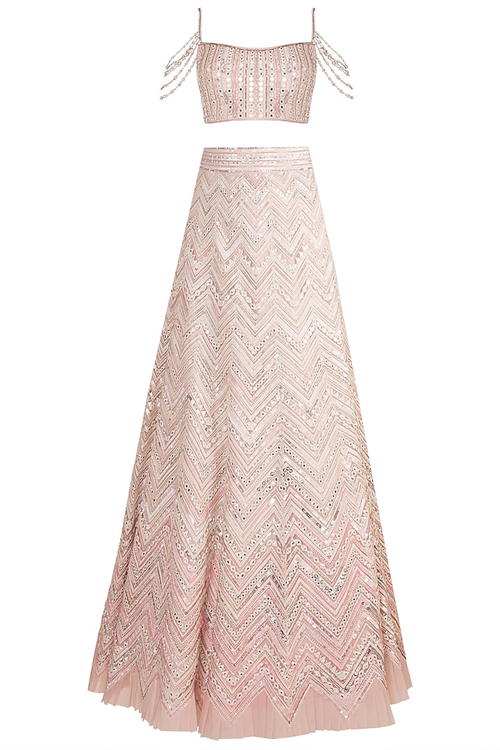 Ivory & Pink Embellished Lehenga Set by Aarti Mahtani at Pernia's Pop Up Shop