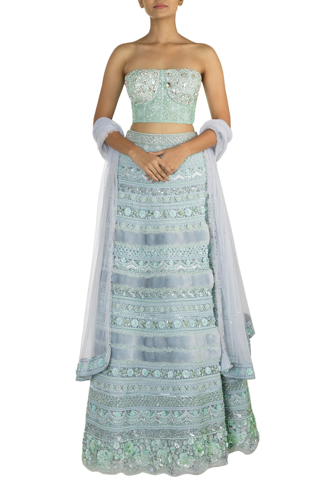 Blue Embellished Fur Lehenga Set by Aarti Mahtani at Pernia's Pop Up ...