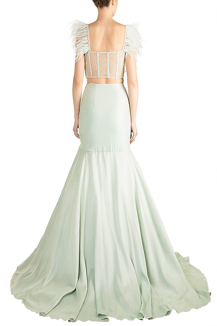 Mint Green Embroidered Wedding Lehenga Set by Aarti Mahtani at Pernia's Pop Up Shop