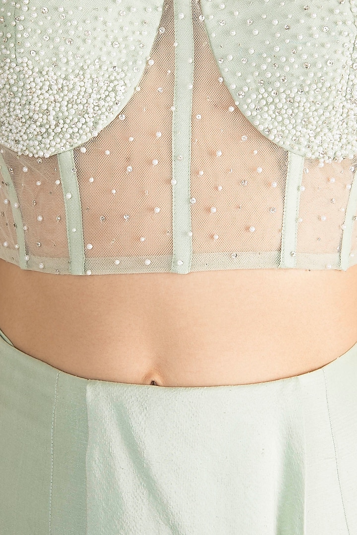 Mint Green Embroidered Wedding Lehenga Set by Aarti Mahtani at Pernia's Pop Up Shop