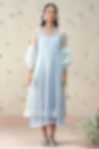 Foam Blue Silk Organza Midi Vacation Dress by AAMRASS at Pernia's Pop Up Shop