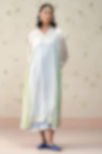 Sea Foam Blue Handwoven Mul Chanderi Midi Vacation Dress by AAMRASS at Pernia's Pop Up Shop