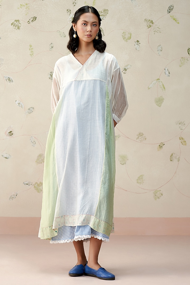 Sea Foam Blue Handwoven Mul Chanderi Midi Vacation Dress by AAMRASS at Pernia's Pop Up Shop