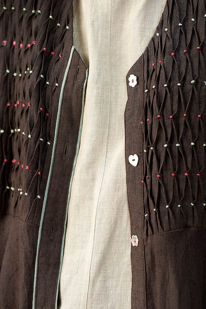 Ash Black Pure Linen Block Printed Overlay by AAMRASS at Pernia's Pop Up Shop