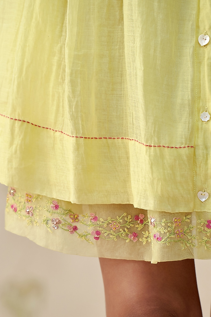 Butter Yellow Mul Chanderi Embroidered Vacation Dress by AAMRASS at Pernia's Pop Up Shop